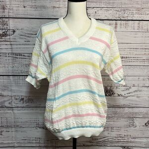 Vintage Jantzen 80’s 90’s Granny Sweater Short Sleeve V-Neck Women’s Large
